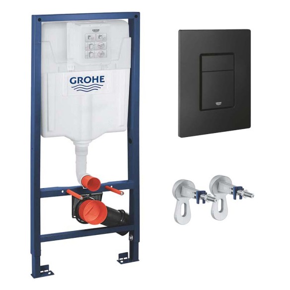 Структура за вграждане Rapid SL + черен бутон + стенни планки GROHE ➤ топ цена ➤ dshome.bg