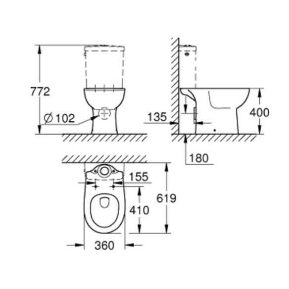 Комплект тоалетна чиния, седалка и казанче Bau Ceramic GROHE ➤ топ цена ➤ dshome.bg