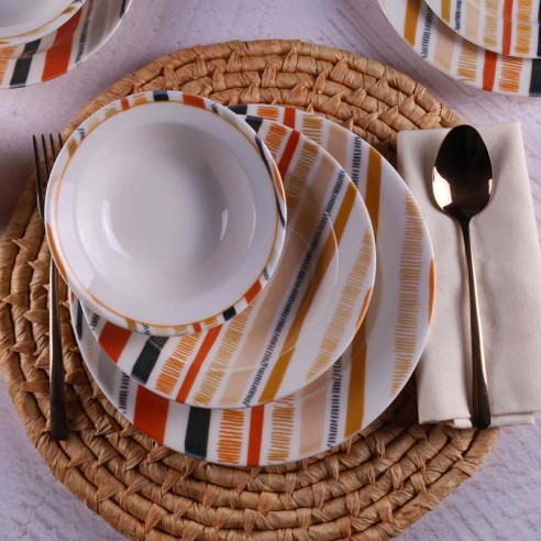 Порцеланов сервиз за хранене 24 части Цветни линии TULU PORSELEN ➤ топ цена ➤ dshome.bg