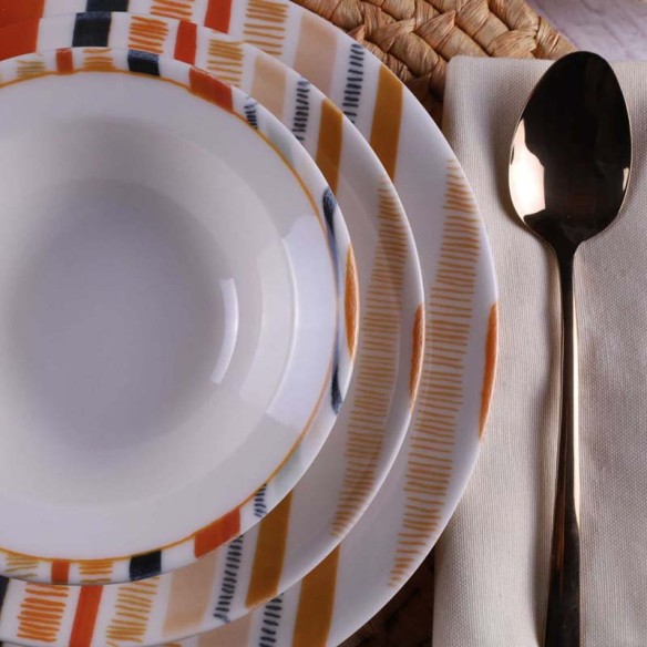 Порцеланов сервиз за хранене 24 части Цветни линии TULU PORSELEN ➤ топ цена ➤ dshome.bg