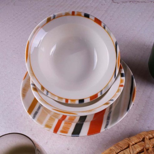 Порцеланов сервиз за хранене 24 части Цветни линии TULU PORSELEN ➤ топ цена ➤ dshome.bg