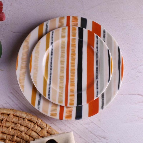 Порцеланов сервиз за хранене 24 части Цветни линии TULU PORSELEN ➤ топ цена ➤ dshome.bg