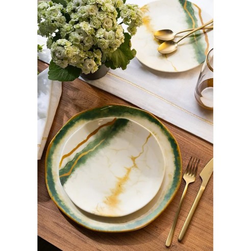 Порцеланов сервиз за хранене 24 части Злато и изумруд TULU PORSELEN ➤ топ цена ➤ dshome.bg