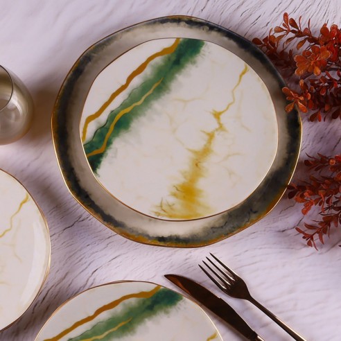 Порцеланов сервиз за хранене 24 части Злато и изумруд TULU PORSELEN ➤ топ цена ➤ dshome.bg