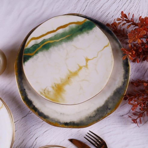 Порцеланов сервиз за хранене 24 части Злато и изумруд TULU PORSELEN ➤ топ цена ➤ dshome.bg