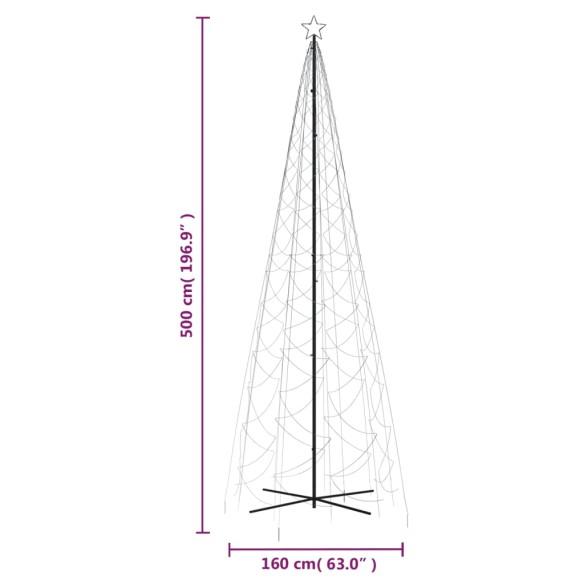 vidaXL Коледна елха конус, студено бяло, 1400 LED, 160x500 см