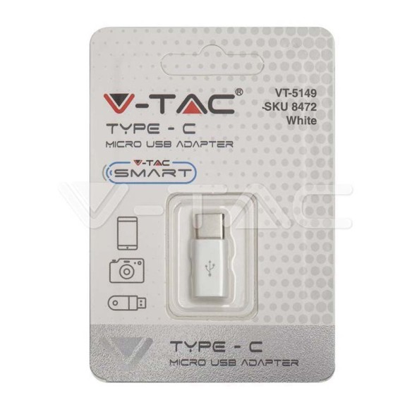 Преходник Micro USB към Type C бял - V-TAC - 2