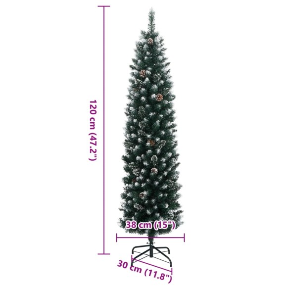 vidaXL Изкуствена тънка коледна елха, 150 LED, 120 см