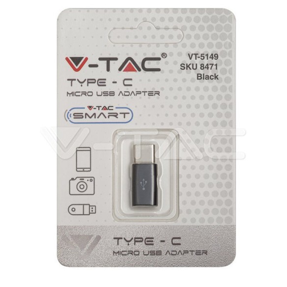 Преходник Micro USB към Type C черен - V-TAC - 2