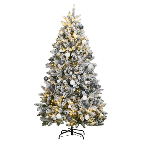 vidaXL Изкуствена коледна елха с шарнири, 300 LED и топки, 270 см