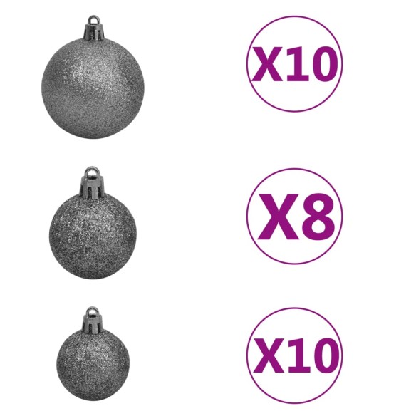 vidaXL Изкуствена коледна елха с шарнири, 300 LED и топки, 270 см