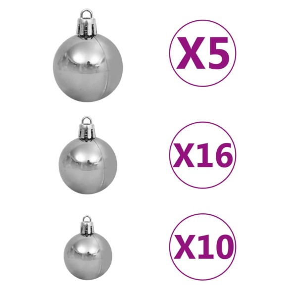 vidaXL Изкуствена коледна елха с шарнири, 300 LED и топки, 270 см