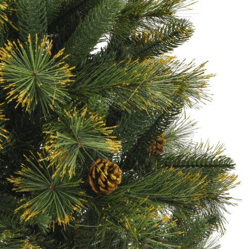 vidaXL Изкуствена коледна елха с шарнири и шишарки 150 см