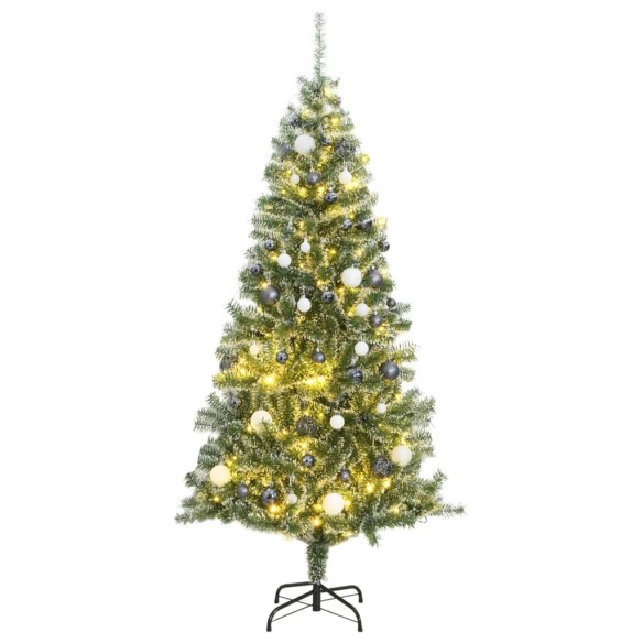 vidaXL Изкуствена коледна елха 300 LED и комплект топки снежна 240 см