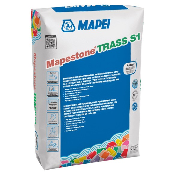 Лепило за плочки Mapestone Trass S1 бяло 25 кг MAPEI ➤ топ цена ➤ dshome.bg