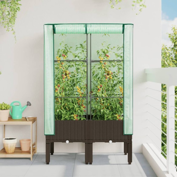Повдигнато легло с оранжерия калъф, ратанов вид, 80x40x140 см