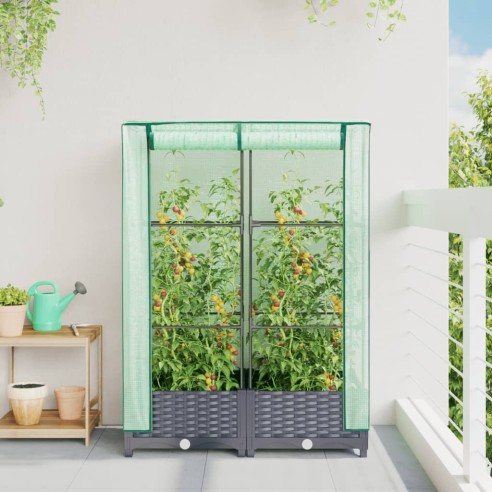 Повдигнато легло с оранжерия калъф, ратанов вид, 80x40x123 см