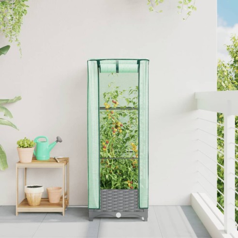 Повдигнато легло с оранжерия калъф, ратанов вид, 40x40x123 см