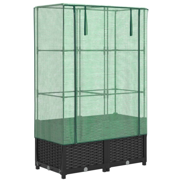 Повдигнато легло с оранжерия калъф, ратанов вид, 80x40x138 см