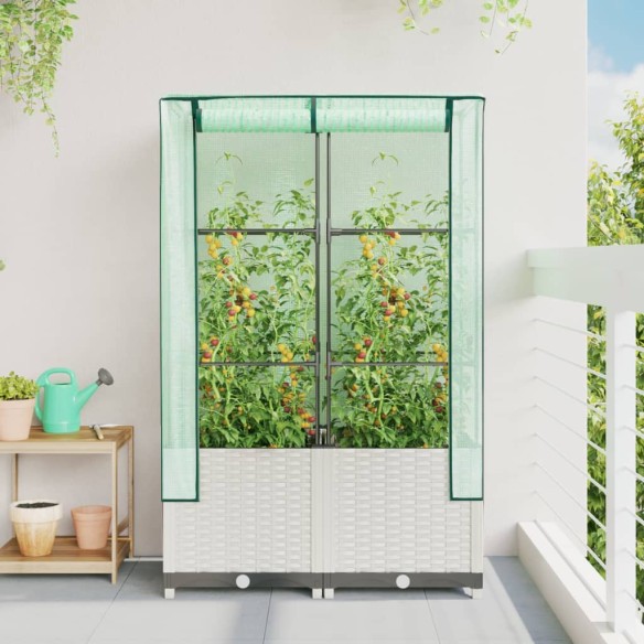 Повдигнато легло с оранжерия калъф, ратанов вид, 80x40x138 см