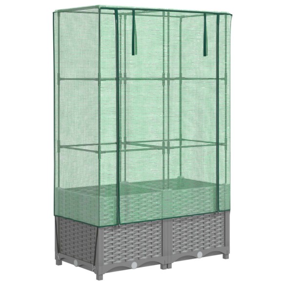 Повдигнато легло с оранжерия калъф, ратанов вид, 80x40x138 см