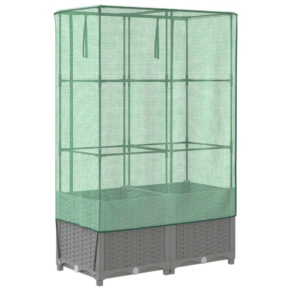 Повдигнато легло с оранжерия калъф, ратанов вид, 80x40x138 см