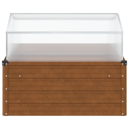 Градинска кашпа с оранжерия, обветрена стомана