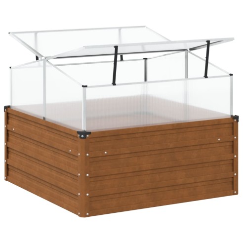 Градинска кашпа с оранжерия, обветрена стомана