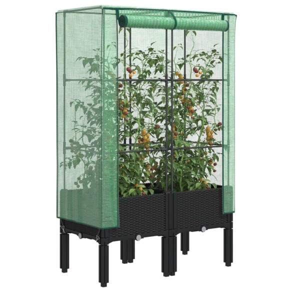 Повдигнато легло с оранжерия калъф, ратанов вид, 80x40x140 см