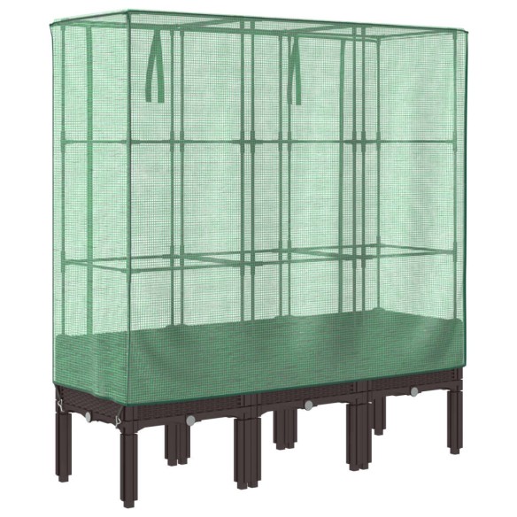 Повдигнато легло с оранжерия калъф, ратанов вид, 120x40x140 см