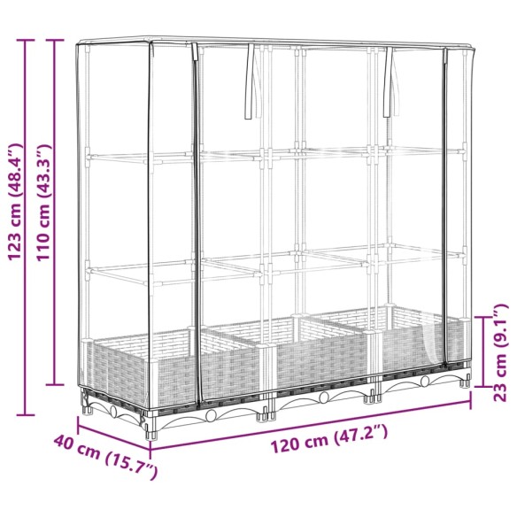Повдигнато легло с оранжерия калъф, ратанов вид, 120x40x123 см