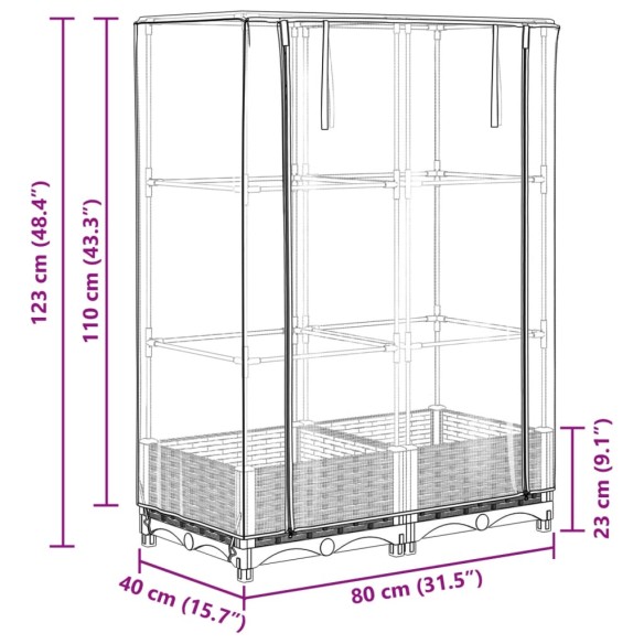 Повдигнато легло с оранжерия калъф, ратанов вид, 80x40x123 см