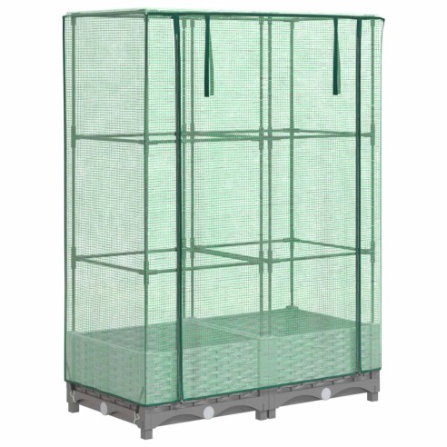 Повдигнато легло с оранжерия калъф, ратанов вид, 80x40x123 см