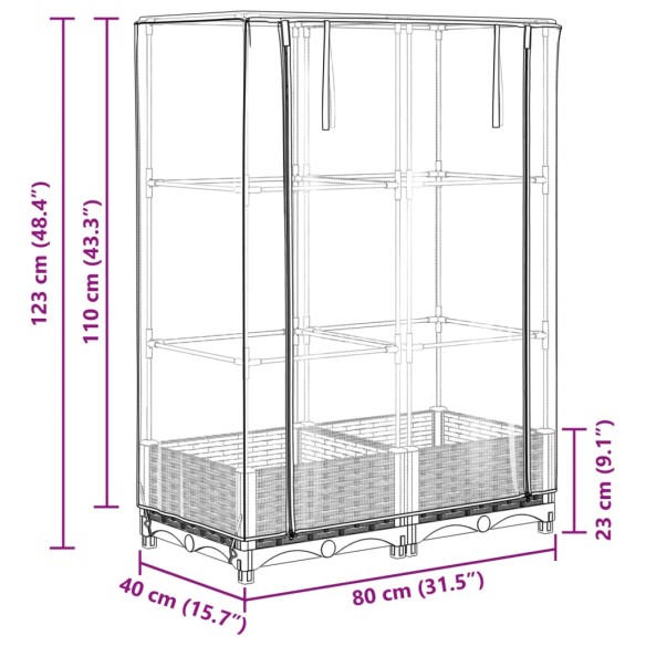 Повдигнато легло с оранжерия калъф, ратанов вид, 80x40x123 см