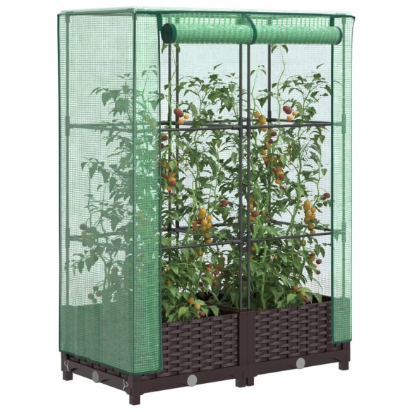 Повдигнато легло с оранжерия калъф, ратанов вид, 80x40x123 см