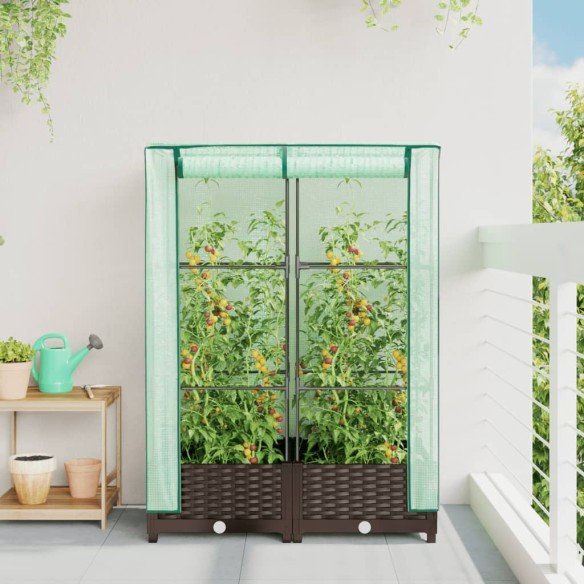 Повдигнато легло с оранжерия калъф, ратанов вид, 80x40x123 см