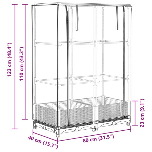 Повдигнато легло с оранжерия калъф, ратанов вид, 80x40x123 см