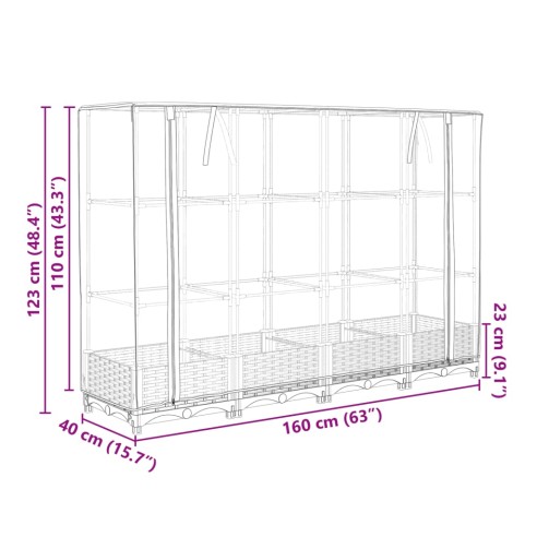 Повдигнато легло с оранжерия калъф, ратанов вид, 160x40x123 см