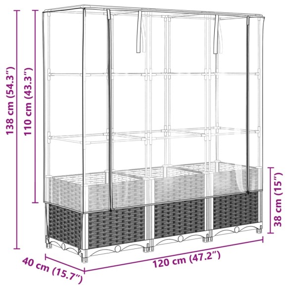 Повдигнато легло с оранжерия калъф, ратанов вид, 120x40x138 см