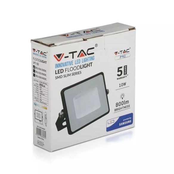 LED прожектор 10 W 6400 К черен Samsung чип SMD V-TAC ➤ топ цена ➤ dshome.bg