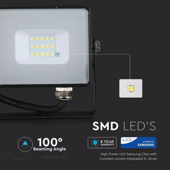 LED прожектор 10 W 6400 К черен Samsung чип SMD V-TAC ➤ топ цена ➤ dshome.bg