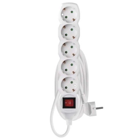 Разклонител с 5 гнезда 5 м с ключ бял EMOS ➤ топ цена ➤ dshome.bg