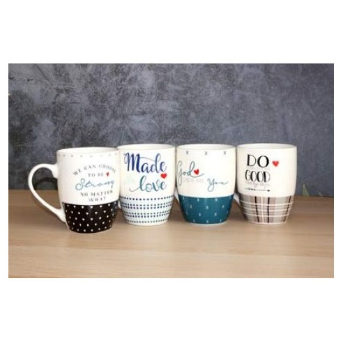 Комплект порцеланови чаши с послания 4 бр. ➤ топ цена ➤ dshome.bg