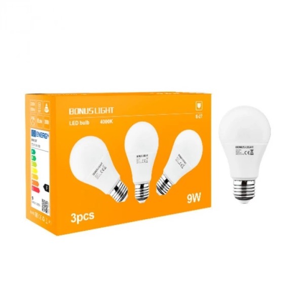 LED Крушка Bonus light 9W /Е27/230V/50HZ 4000K - 3 броя