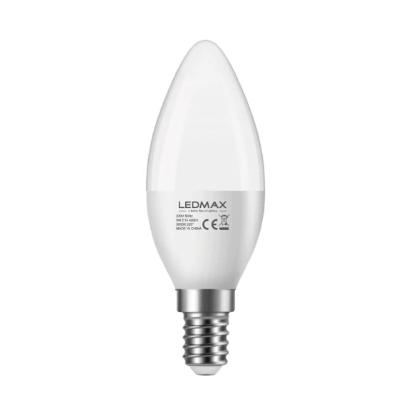 LED Крушка LEDMAX 5W C37 230V/50HZ /Е14/80Lm/W 3000K RA80 IP20 CE/EMC