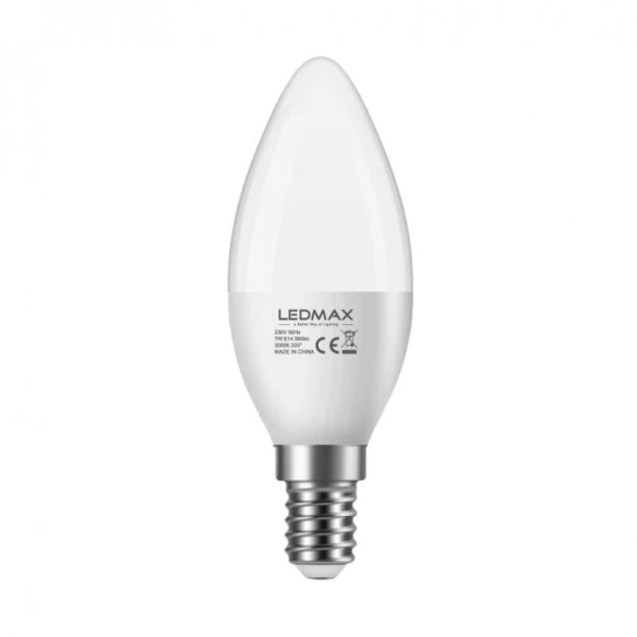 LED Крушка 7W C37 230V/50HZ /Е14/80Lm/W 3000K RA80 IP20 CE/EMC