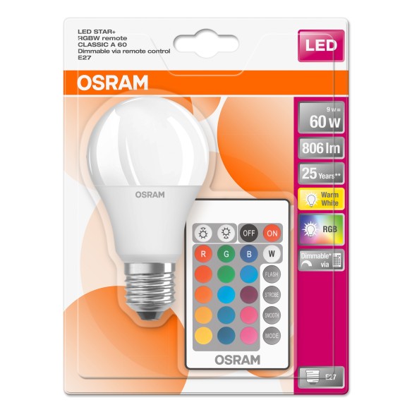 LED крушка OSRAM STAR RGBW 9W, 806lm, 2700K, E27