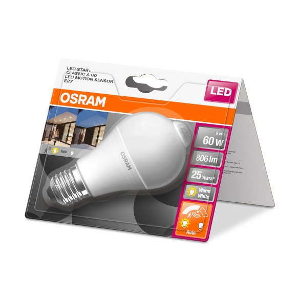 LED крушка OSRAM със сензор за движение, 9W, 806lm, 2700K, E27