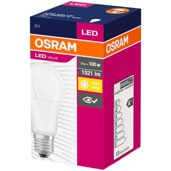 LED крушка OSRAM VALUE CL A FR 100 13W, 1521lm, 2700K, E27