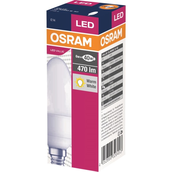 LED крушка OSRAM VALUE CL B FR 40 5,5W, 470lm, 4000K, E14